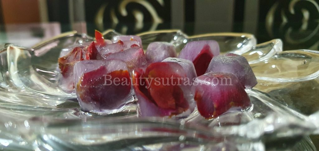 rose petals ice cubes